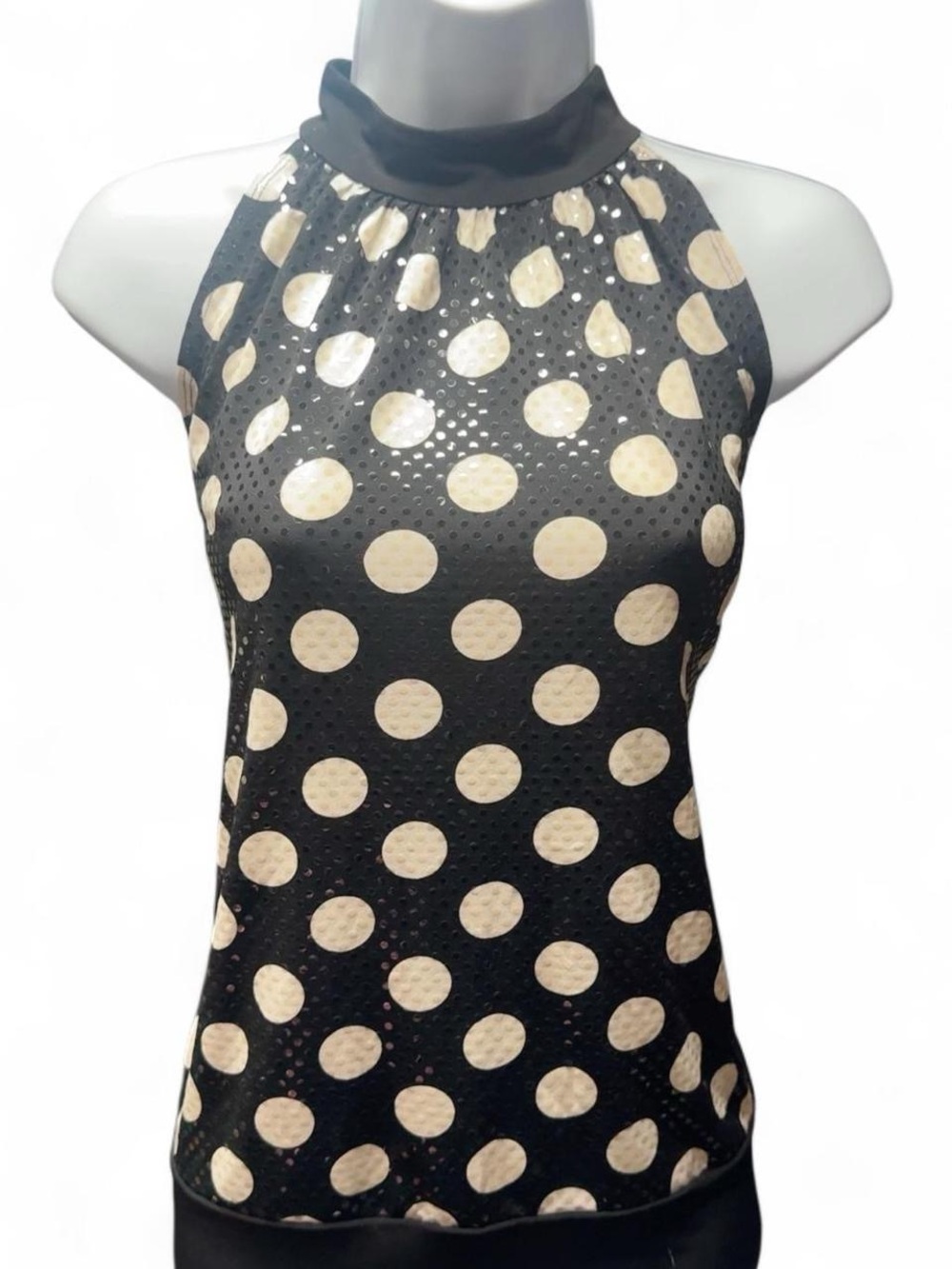Y2K Sleeveless Black Polka Dot Halter Top - Cream Dots